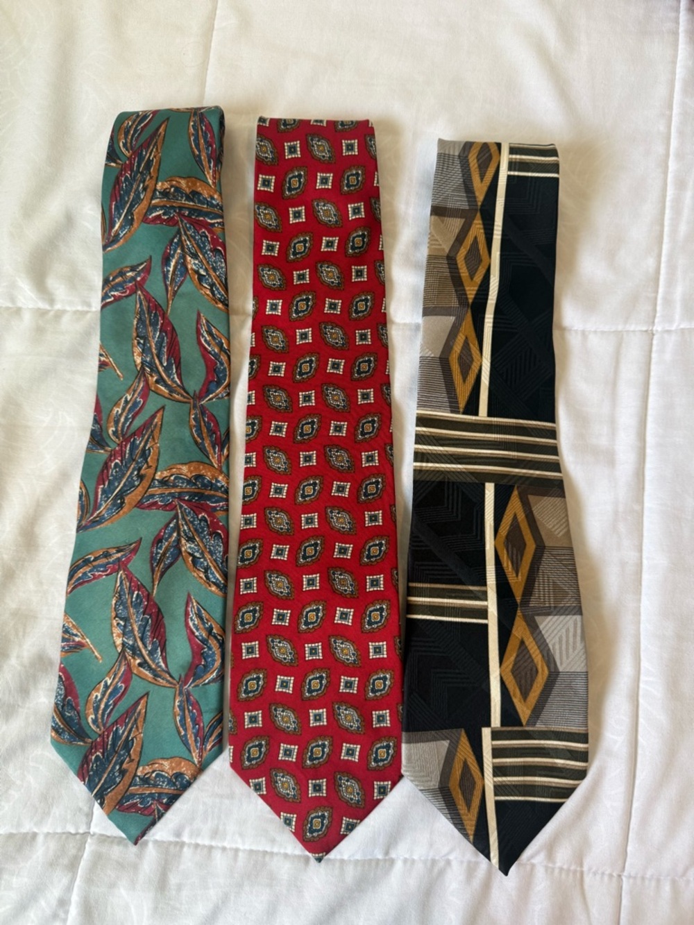 Dior Men's Teal, Red & Black Patterned Silk Ties - Set of 3